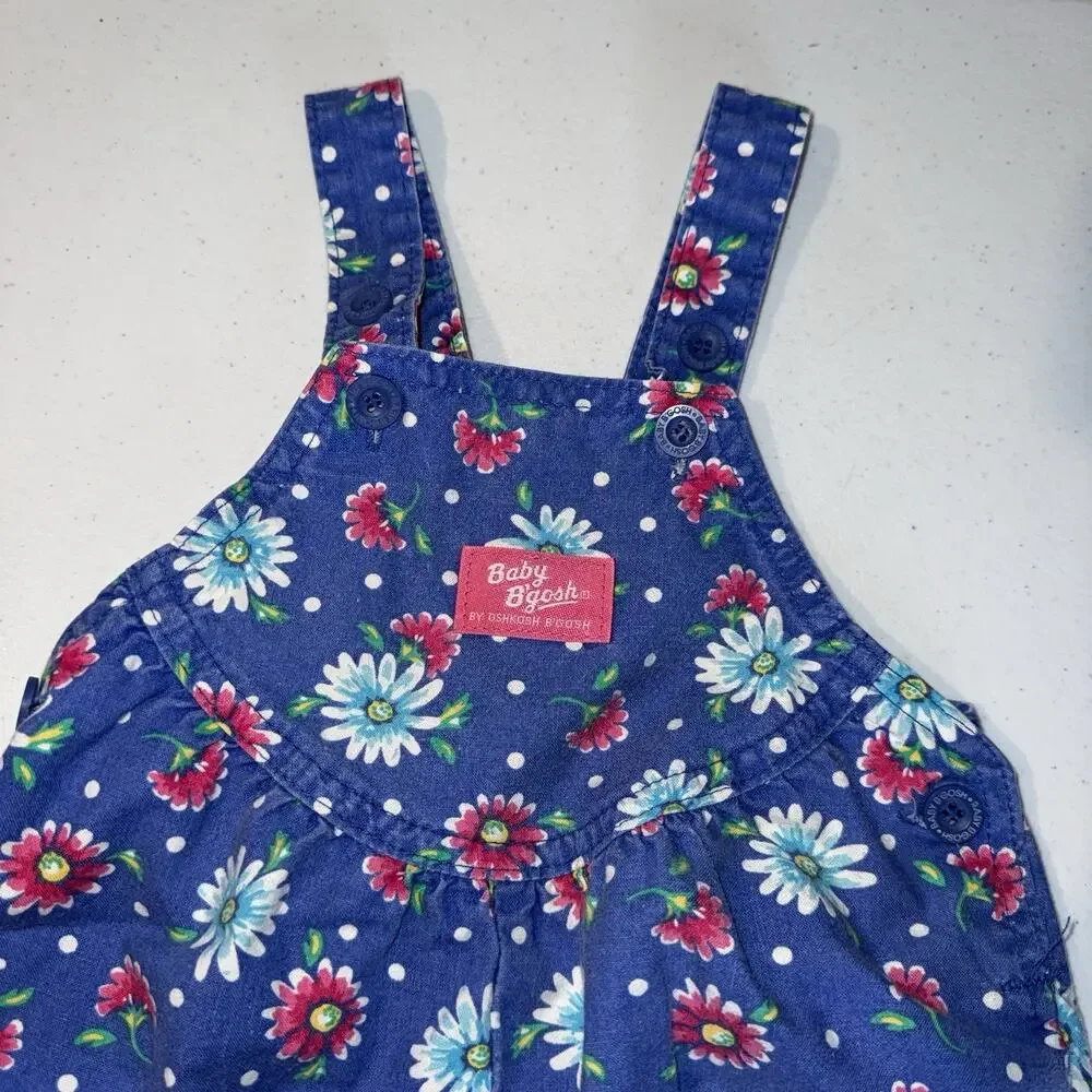 Vintage Oshkosh Baby B'Gosh Vestbak Polka Dot Floral Bubble Romper Blue Size 12M